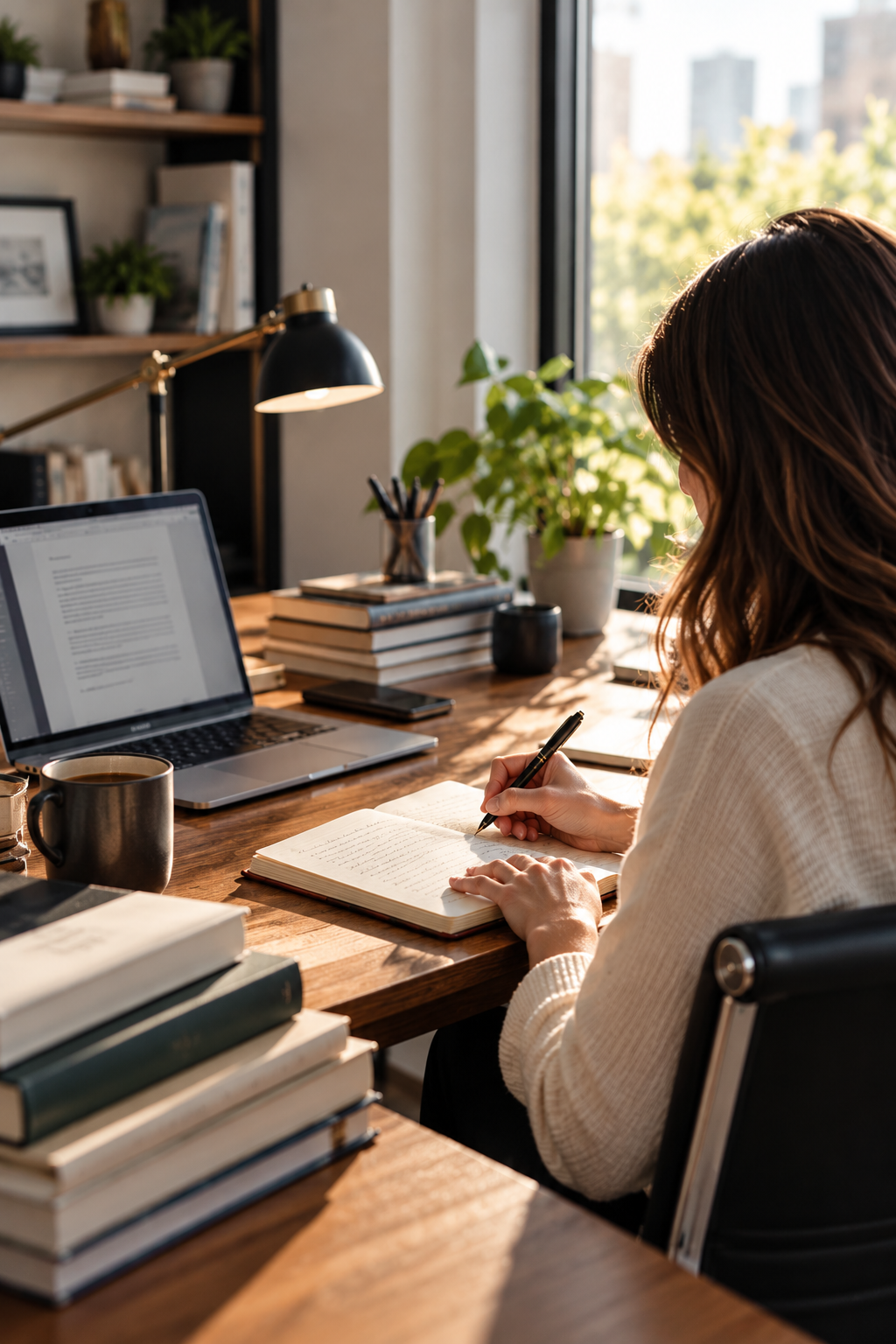 Professional writer working on a manuscript